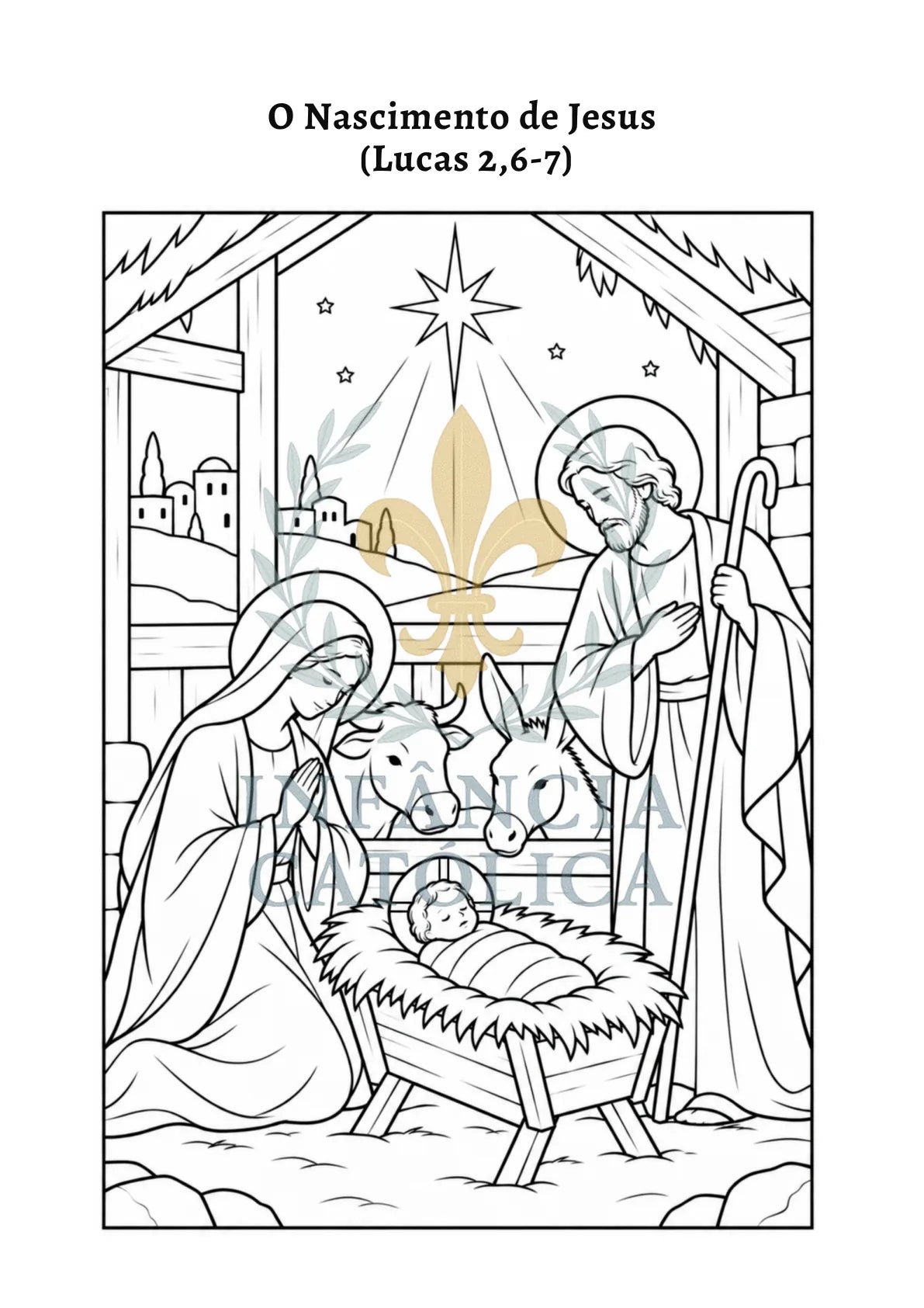 Página de dentro: A História do Natal - Livro para Colorir
